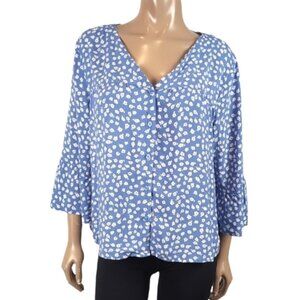 3/$20 George Blue Floral Top Flare Long Sleeve Vneck Buttoned Plus Size 2X